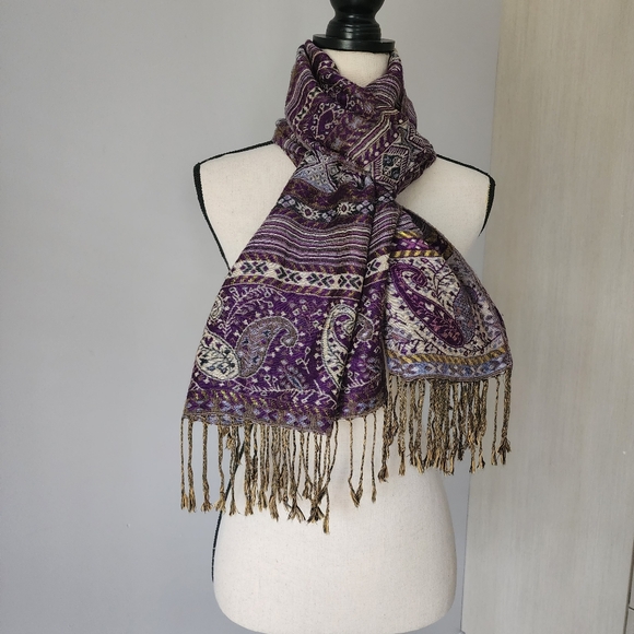 Pashmina 100% Cashmere Paisley Print Shawl Wrap Scarf - Picture 5 of 8